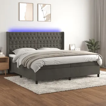 Postel vidaXL Box spring postel s matrací a LED 200x200 cm samet [3139767] Barva: Tmavě šedá
