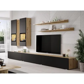 Obývací stěna Obývací stěna BAROS dub artisan/černý supermat s LED osvětlením