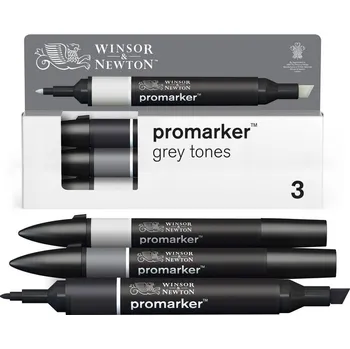 Lihové fixy WINSOR & NEWTON Promarker Fine & Chisel, 3ks GREY TONES
