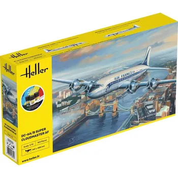 Plastikový model DC6 Super Cloudmaster Air France - obsahuje barvy a lepidlo - Heller STARTER KIT 56315