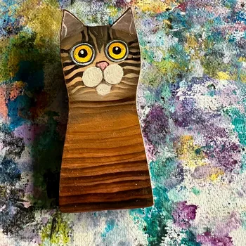 Brož Malovaná dřevěná brož Kočka