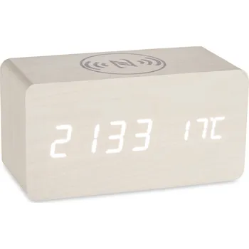 Hodiny Giftdecor Stolní hodiny s bezdrátovou nabíječkou mobilu, bílé