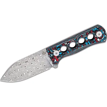kapesní nůž QSP Nůž Canary Neck Knife Černý Laminovaný Damašek Červená Bílá Modrá CF QS141-J