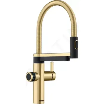 Blanco EVOL-S Pro Dřezová baterie s flexibilním ramenem, sprškou a filtrační funkcí, zlatá/černá, 527430