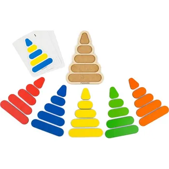 Výuková hračka Dřevěná barevná pyramida - s předlohami (25 dílů)