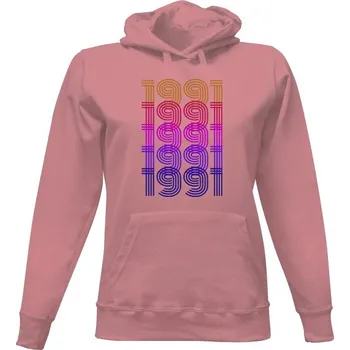 Dámská mikina Dámská mikina s kapucí s potiskem 1991 FialovoRůžová Retro dámské