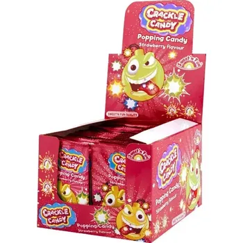 Cukrovinka Crackle Candy 8 g - práskací prášek MALINA (balení 50 ks) (kolový práskací prášek / bez lepku)