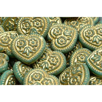 Korálek Korálky Srdíčka s květy č.5322 (17x17mm)