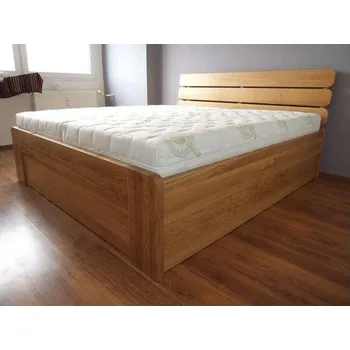 Postel Mivepo LENKA Dřevěná postel z masivu, s úložným prostorem Smrk Bez moření 200 x 200 cm