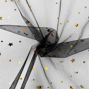 Pro Háčkování Tyl černý se zlatými hvězdičkami