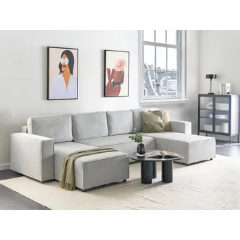 Pohovka 4místná pohovka světle šedá polyesterová látka čalounění rozkládací pohovka s úložným prostorem moderní styl obývací pokoj Beliani