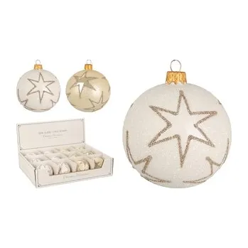 Vánoční ozdoba Vánoční skleněná koule 8 cm - ručně foukaná, bílá / krémová ve 2 designech