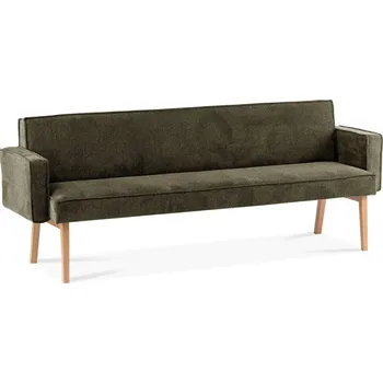 Olivově zelená polstrovaná lavice s područkami masiv dub Lori 260 cm