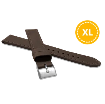 Řemínek na hodinky LAVVU XXL Prodloužený prošitý tmavě hnědý řemínek SPORT z luxusní kůže Top Grain - 16 XXL LSAXC16