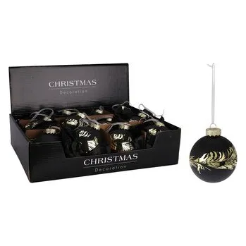 Vánoce Vánoční skleněná koule 80 mm - černá, zlatý dekor (cena za 1 ks)