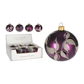 Vánoce Vánoční skleněná koule 10 cm - ručně foukaná, fialová ve 4 designech