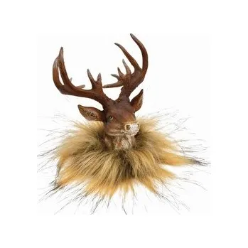 Dekorace - hlava jelena s umělou kožešinou 8x11x10 cm