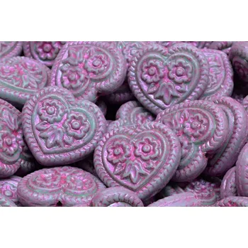 Korálek Korálky Srdíčka s květy č.5320 (17x17mm)