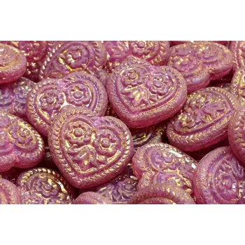 Korálek Korálky Srdíčka s květy č.5324 (17x17mm)