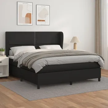 Postel vidaXL Box spring postel s matrací 180x200 cm umělá kůže [3128988] Barva: Černá
