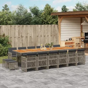 Petrashop 17dílný zahradní jídelní set s poduškami šedý polyratan Šedá3210830