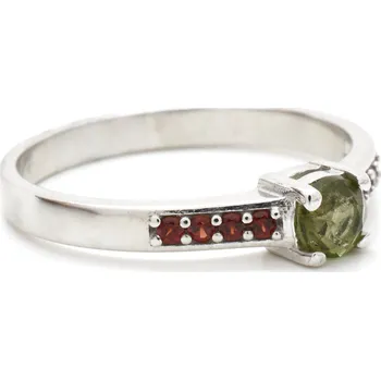 Prsten Stříbrný prsten český granát, vltavín Delloa - 49, Rhodiování