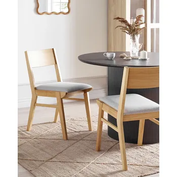 Jídelní židle Sada 2 jídelních židlí šedá světlé kaučukové dřevo čalouněné sedadlo bez područek retro tradiční styl kuchyně jídelna Beliani