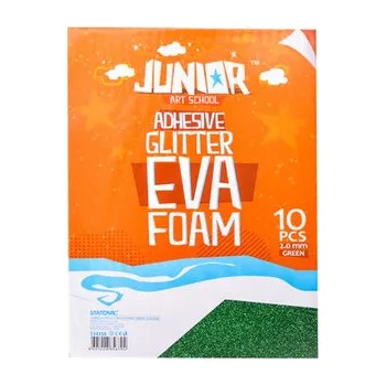Dekorační pěna A4 EVA 10 ks zelená samolepicí glitter 2,0 mm