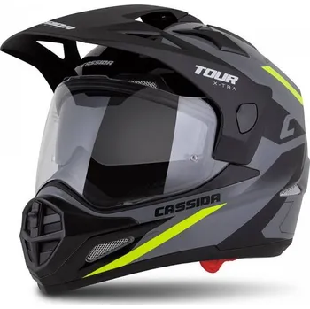 Helma na motorku Přilba Tour 2.0 X-tra, CASSIDA (šedá/žlutá fluo/černá/černý matný kšilt, plexi s přípravou pro Pinlock) 2025