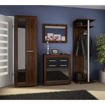 Předsíňová stěna Neron - sonoma tmavá/černý lesk