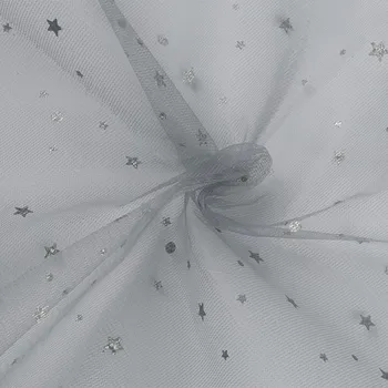 Pro Háčkování Tyl šedý se stříbrnými hvězdičkami