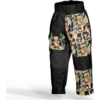 Panel se střihem 116 softshell kalhoty lesní dobrodružství zvířátek černá