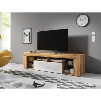 Televizní stolek Televizní (TV) stolek Everest s LED dub wotan/bílý lesk