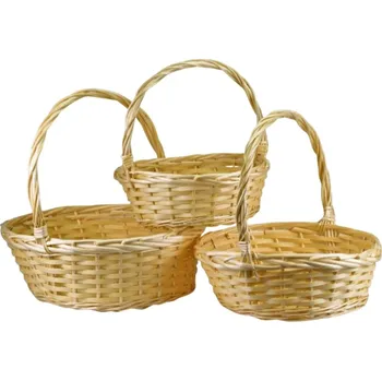 koš kulatý přírodní s uchem sada 3ks