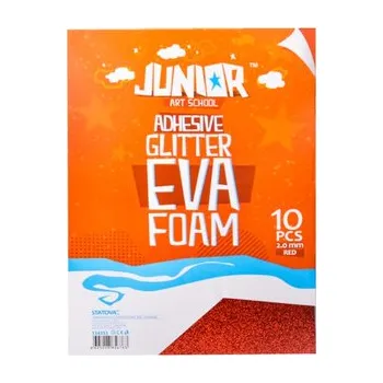 Dekorační pěna A4 EVA 10 ks červená samolepicí glitter 2,0 mm