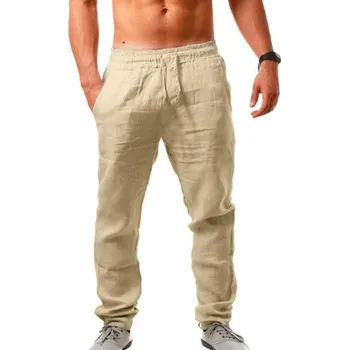 MXM Pánské plátěné kalhoty - béžově hnědé béžově hnědá L