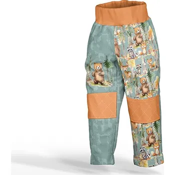 Panel se střihem 98 softshell kalhoty lesní dobrodružství zvířátek tmavá máta