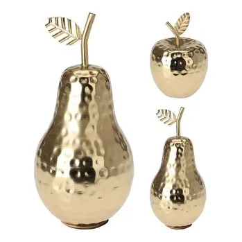 Dekorace jablko, hruška 15 cm, zlatá barva, hliník