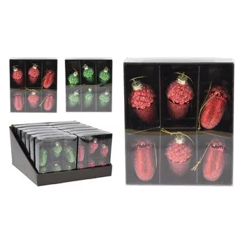 Vánoční dekorace Vánoční ozdoby - žaludy 65 mm, červené, zelené (sada 6 ks)