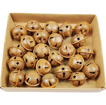 Vánoční dekorace Florservice kovová rolnička 2,5 cm vintage s hvězdičkou 24 ks