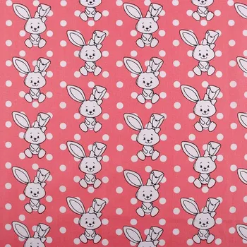 Pro Háčkování Bavlněná látka zaječice na korálové s puntíky