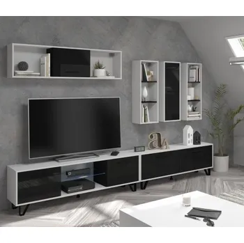 Obývací stěna Obývací stěna Boss 2 bílá/černý lesk 300cm