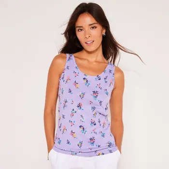 Top se širokými ramínky, potisk květin lila 46/48