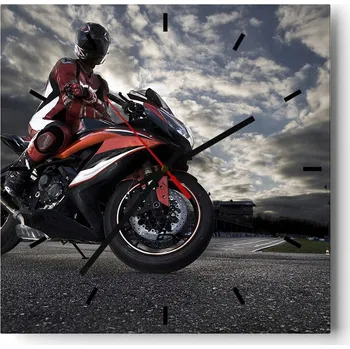 Hodiny Velké nástěnné hodiny na zeď 40x40 Motorismus Skleněné hodiny Tiché