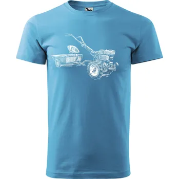 Tričko - Zahradní malotraktor Barva: Tyrkysová (44), Velikost: 122 cm/6 let, Střih: Dámské