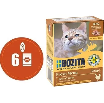 Krmivo pro kočku Bozita Fresh Menu kousky v rosolu s KUŘETEM MULTIPACK - konzerva pro kočky 6x370 g