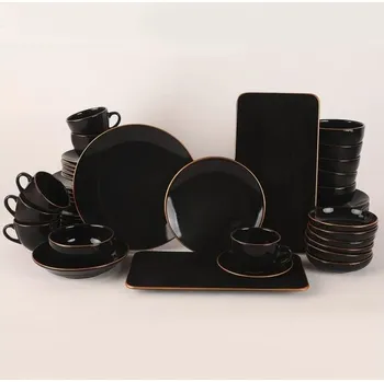 Sada nádobí Černozlatá kombinovaná souprava 42 dílná porcelán Eticaret porcelán
