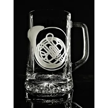 Sklenice půllitr s rytinou lesního rohu - ručně ryté (broušené) dárek pro hudebníka