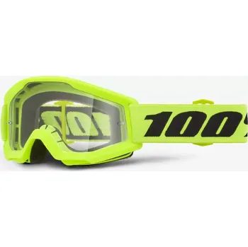 Motocyklové brýle a Dětské motokrosové brýle 100% STRATA MINI NEON YELLOW čiré sklo, VERZE MINI - PRO DĚTI DO 6-TI LET (Motokrosové a enduro chrániče, ochrana očí)
