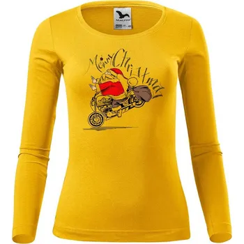 Dámské oblečení DOBRÝ TRIKO Dámské bavlněné triko Santa na motorce Velikost: L, Barva: Žlutá